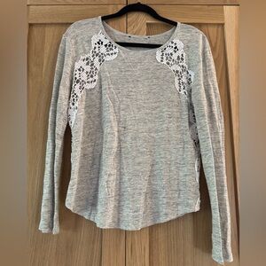 Asymmetrical Gray and White Long Sleeve Blouse